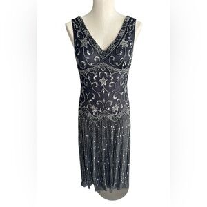 Sequin Beaded Long Jkara Milkmaid Style Gown Dress size Medium